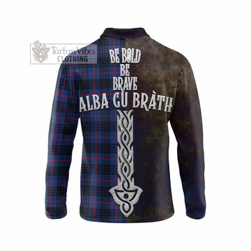 Morgan Tartan Family Crest Long Sleeve Polo Shirt Alba Gu Brath Be Brave Lion Ancient Style - Tartan Vibes Clothing