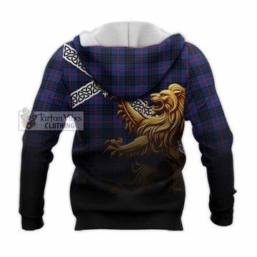 Morgan Crest Tartan Knitted Hoodie with Golden Lion Emblem Celtic Style - Tartan Vibes Clothing