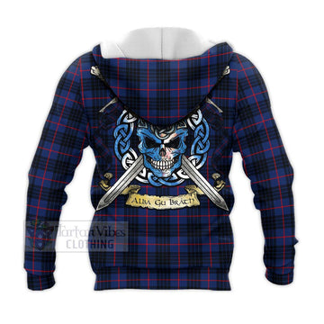 Morgan Tartan Knitted Hoodie with Family Crest Celtic Skull Style