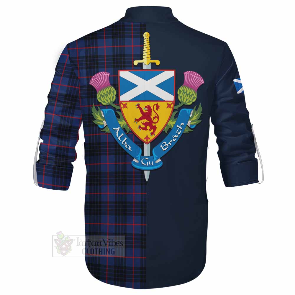 Morgan Tartan Ghillie Kilt Shirt Alba with Scottish Lion Royal Arm Half Style - Tartan Vibes Clothing