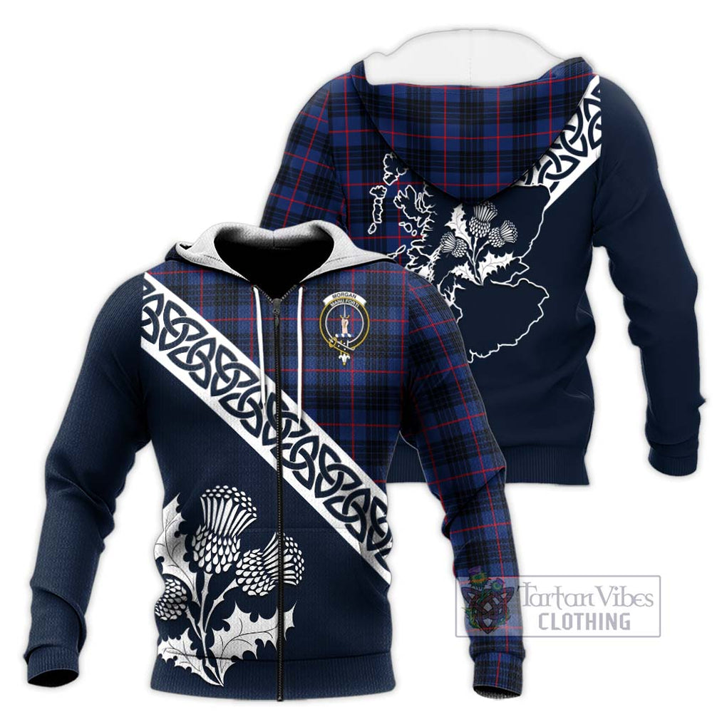 Tartan Vibes Clothing Morgan Tartan Knitted Hoodie Featuring Thistle and Scotland Map