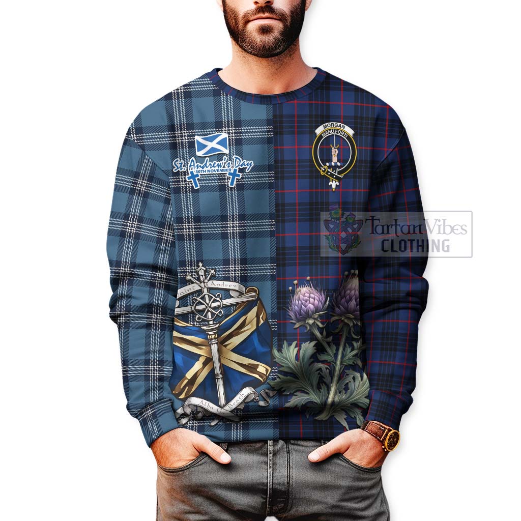 Morgan Tartan Sweatshirt Happy St. Andrew's Day Half Tartan Style - Tartan Vibes Clothing