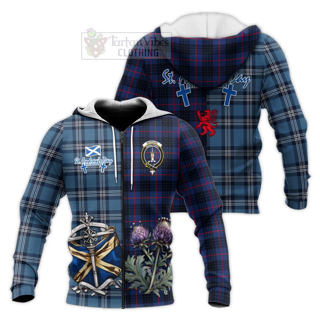 Tartan Vibes Clothing Morgan Tartan Knitted Hoodie Happy St. Andrew's Day Half Tartan Style