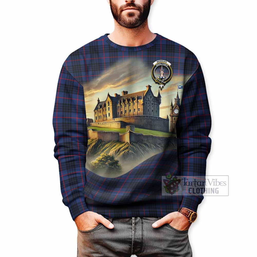 Morgan Tartan Family Crest Sweatshirt with Scottish Ancient Castle Style - Tartan Vibes Clothing