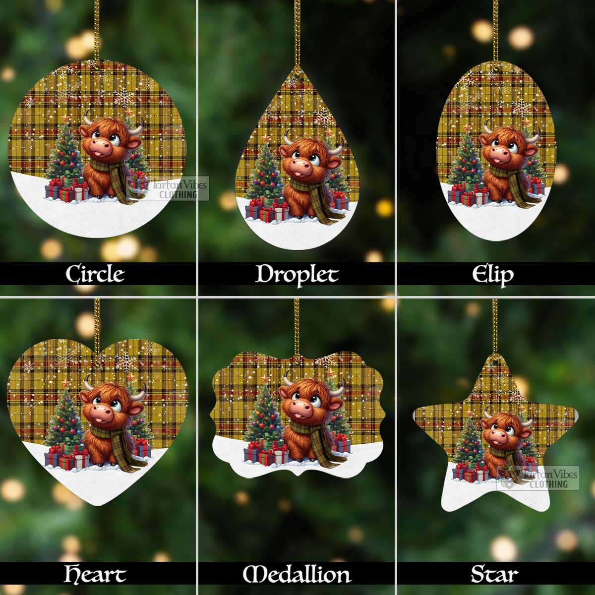 Tartan Vibes Clothing Morgan of Wales Tartan Christmas Aluminium Ornament with Adorable Highland Coo