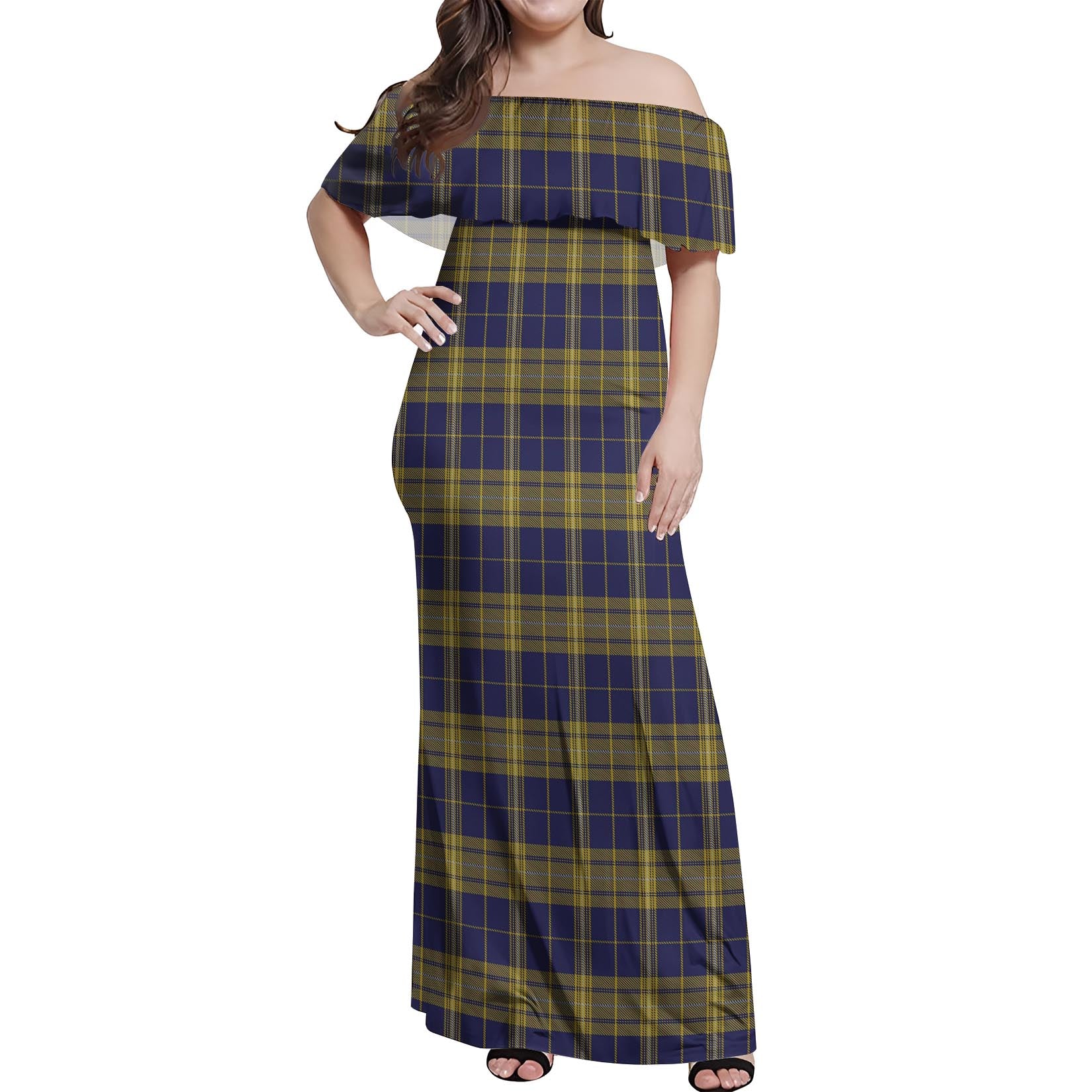 Morris of Wales Tartan Off Shoulder Long Dress Women's Dress - Tartanvibesclothing