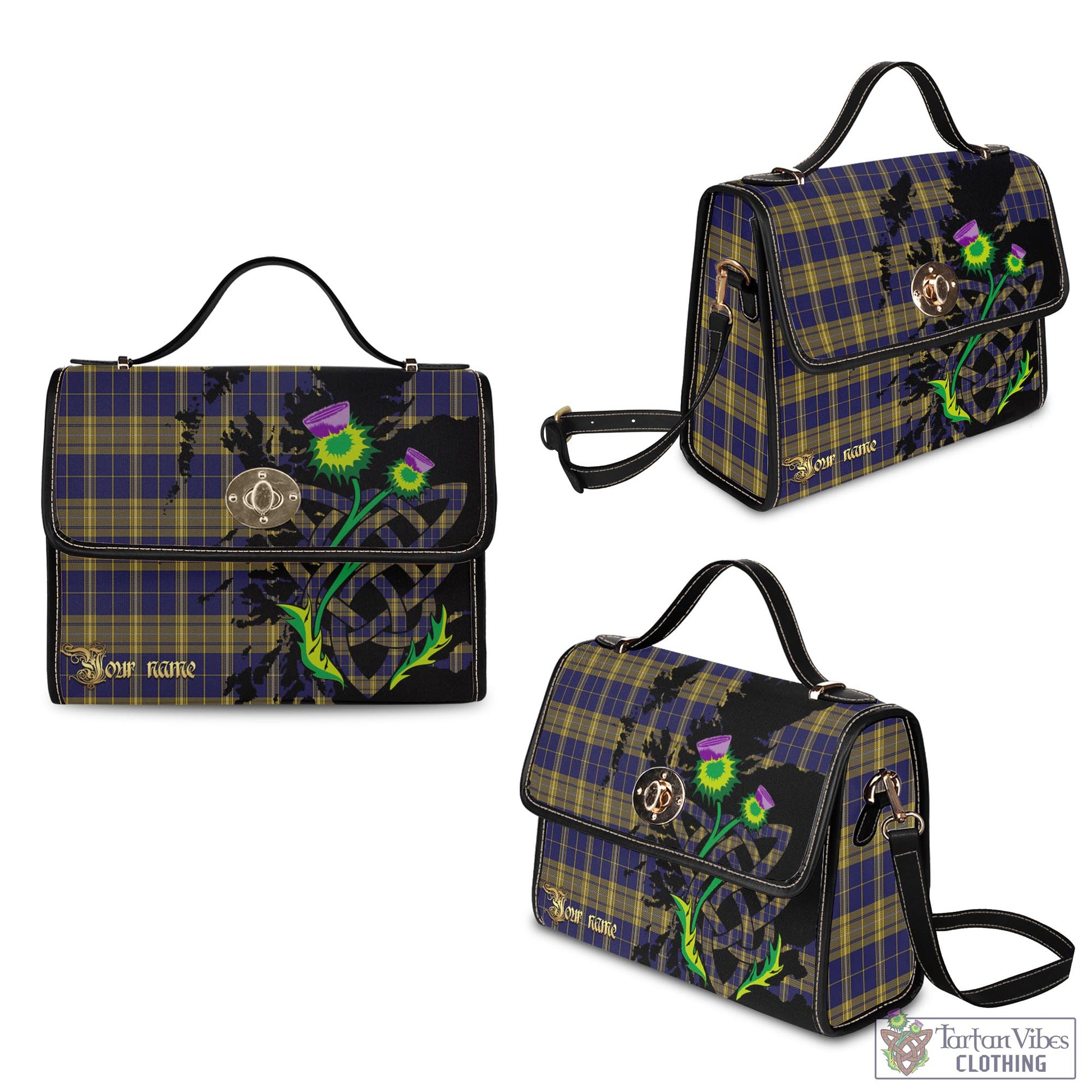 Tartan Vibes Clothing Morris of Wales Tartan Waterproof Canvas Bag with Scotland Map and Thistle Celtic Accents