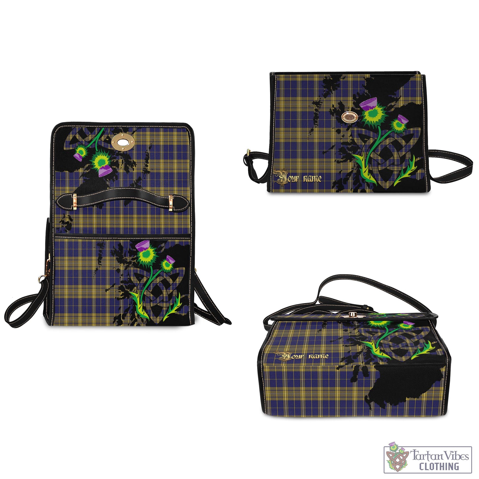 Tartan Vibes Clothing Morris of Wales Tartan Waterproof Canvas Bag with Scotland Map and Thistle Celtic Accents