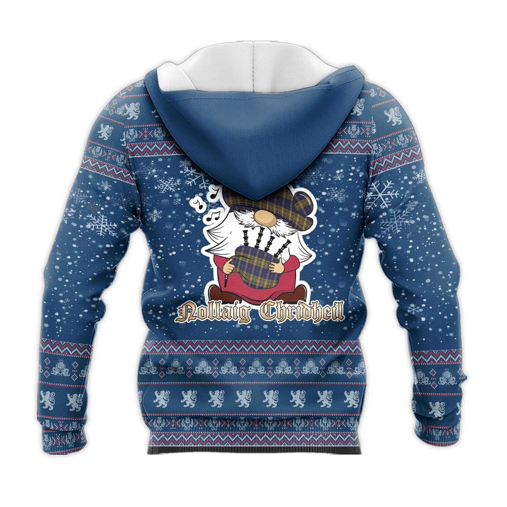 Morris of Wales Clan Christmas Knitted Hoodie with Funny Gnome Playing Bagpipes - Tartanvibesclothing