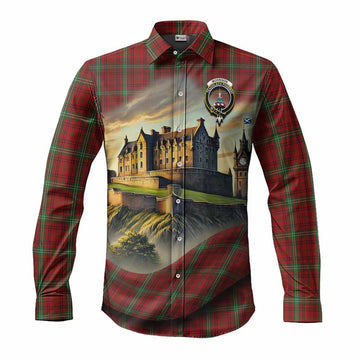 Morrison Tartan Family Crest Long Sleeve Button Shirt with Scottish Ancient Castle Style Men's Shirt S - Tartan Vibes Clothing