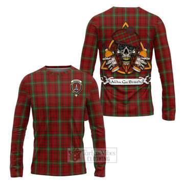 Morrison Tartan Long Sleeve T-Shirt with Family Crest and Bearded Skull Holding Bottles of Whiskey