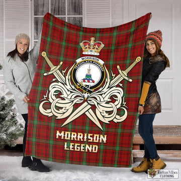 Morrison Tartan Blanket with Clan Crest and the Golden Sword of Courageous Legacy