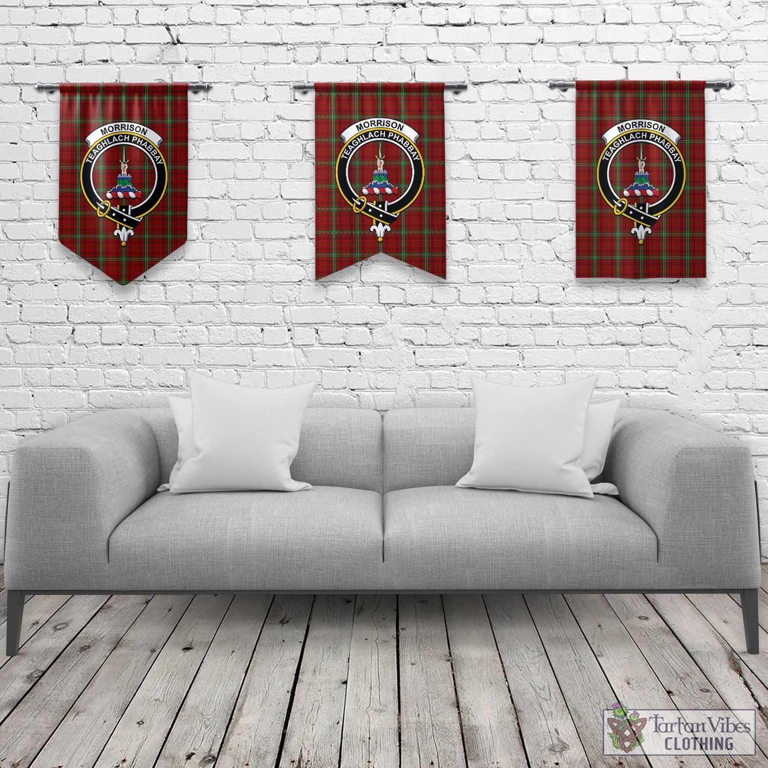 Tartan Vibes Clothing Morrison Tartan Gonfalon, Tartan Banner with Family Crest