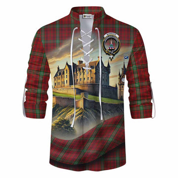 Morrison Tartan Family Crest Ghillie Kilt Shirt with Scottish Ancient Castle Style Men - Tartan Vibes Clothing