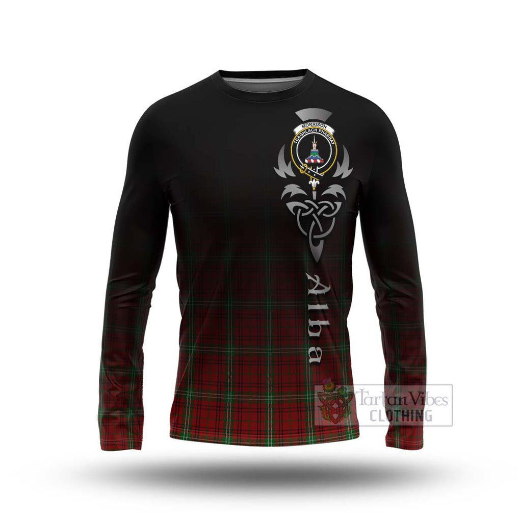 Tartan Vibes Clothing Morrison Tartan Long Sleeve T-Shirt Featuring Alba Gu Brath Family Crest Celtic Inspired