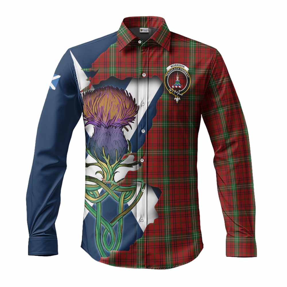 Morrison Tartan Family Crest Long Sleeve Button Shirt Scottish Thistle Celtic Inspired Men's Shirt S - Tartan Vibes Clothing