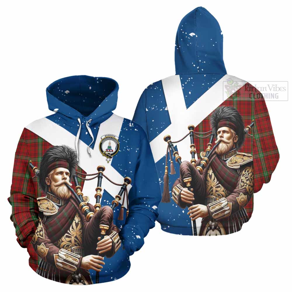Morrison Tartan Hoodie with Family Crest Scottish Bagpiper Vibes Zip Hoodie - Tartan Vibes Clothing