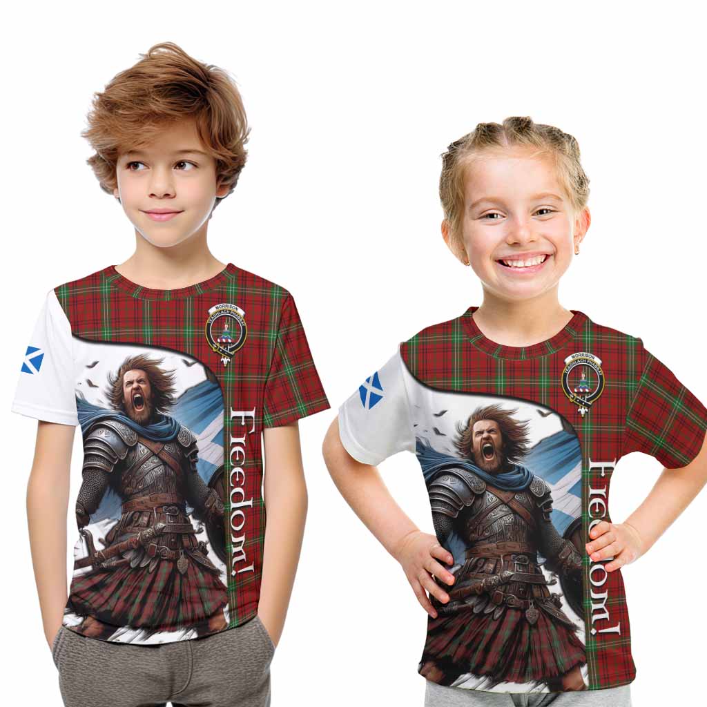 Tartan Vibes Clothing Morrison Crest Tartan Kid T-Shirt Inspired by the Freedom of Scottish Warrior