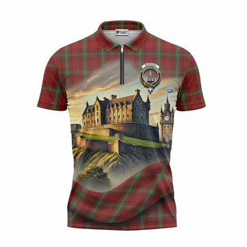 Morrison Tartan Family Crest Zipper Polo Shirt with Scottish Ancient Castle Style Unisex - Tartan Vibes Clothing