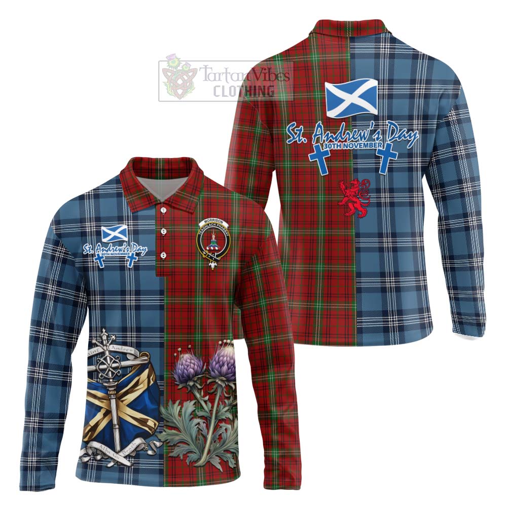 Tartan Vibes Clothing Morrison Tartan Long Sleeve Polo Shirt Happy St. Andrew's Day Half Tartan Style