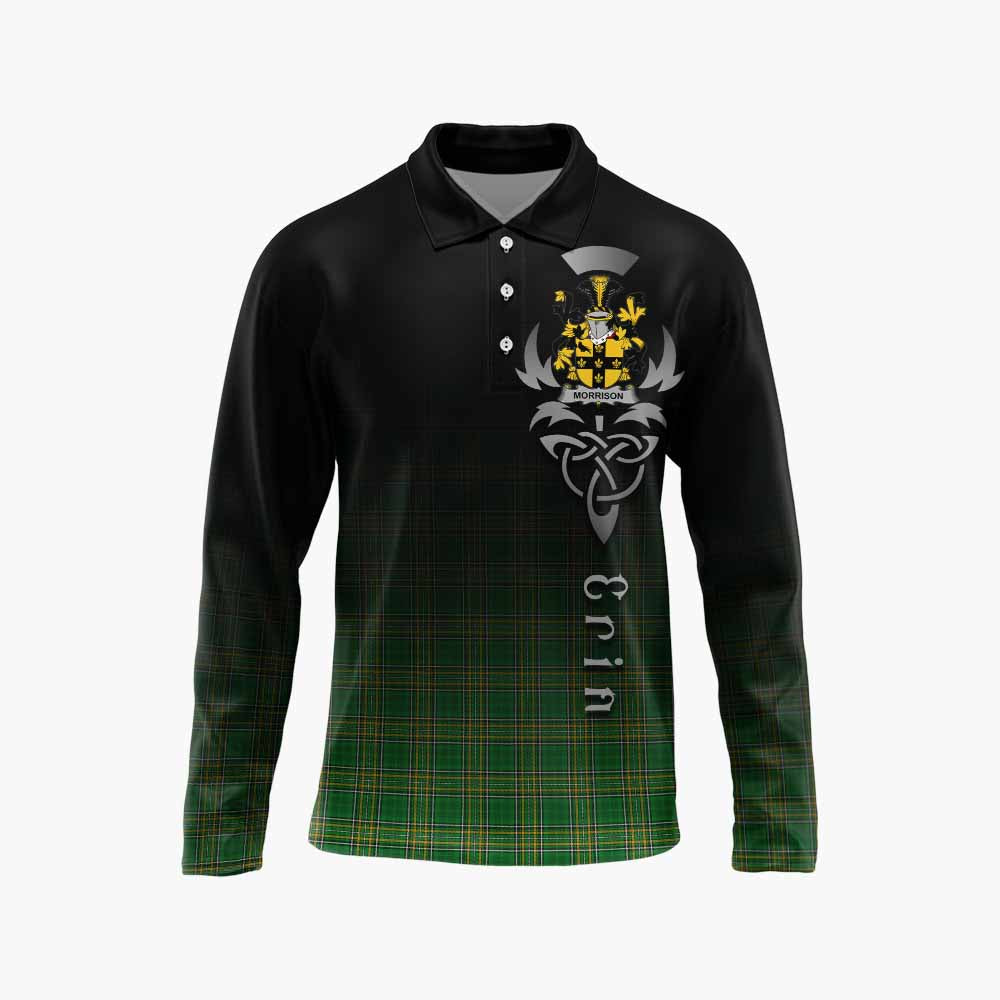 Morrison Irish Clan Long Sleeve Polo Shirt with Coat of Arms Erin Go Bragh Celtic Inspired Unisex - Tartan Vibes Clothing