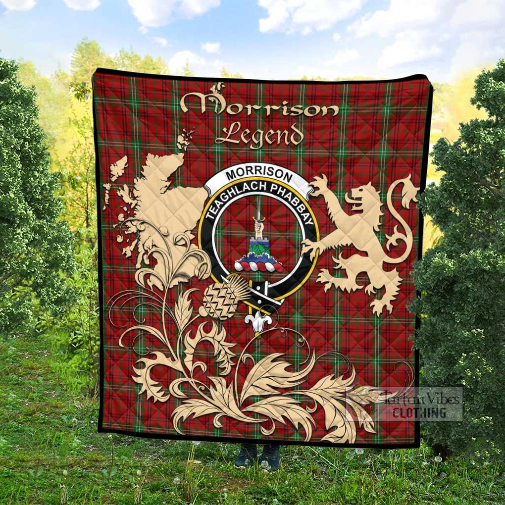 Tartan Vibes Clothing Morrison Tartan Quilt with Family Crest and Scottish Symbol Style