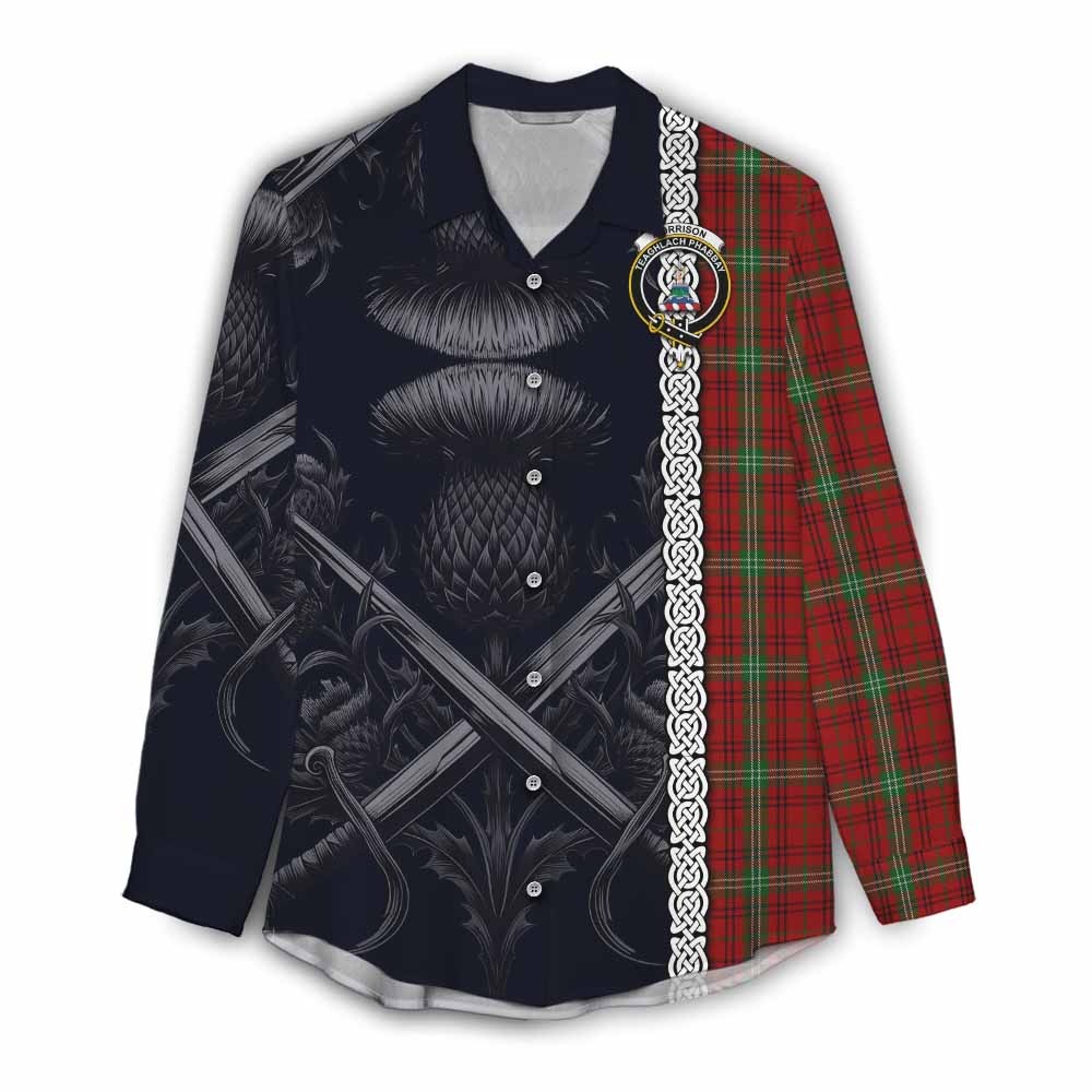 Morrison Tartan Women's Casual Shirt with Family Crest Cross Sword Thistle Celtic Vibes Female - Tartan Vibes Clothing