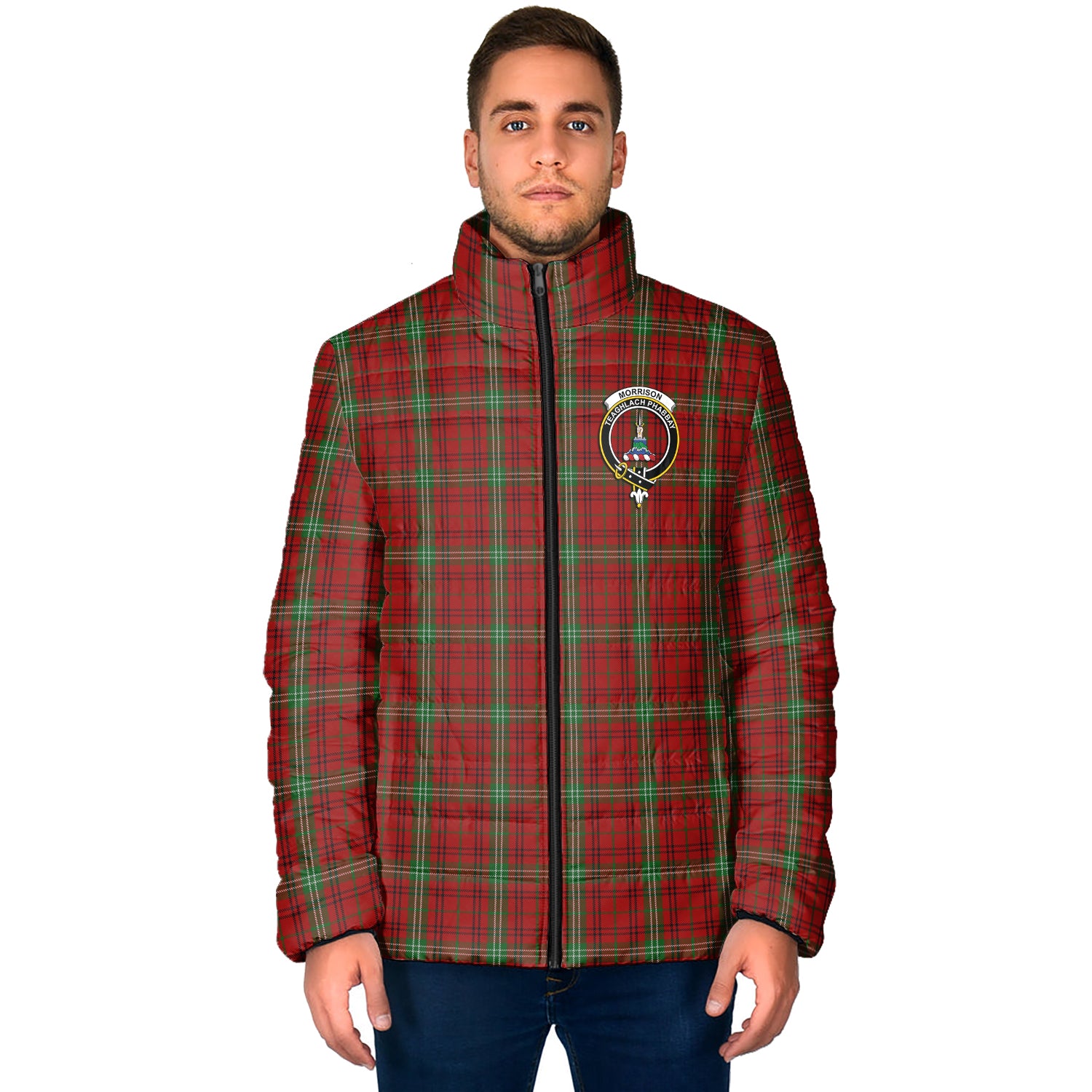 Morrison Tartan Padded Jacket with Family Crest - Tartan Vibes Clothing