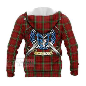 Morrison Tartan Knitted Hoodie with Family Crest Celtic Skull Style