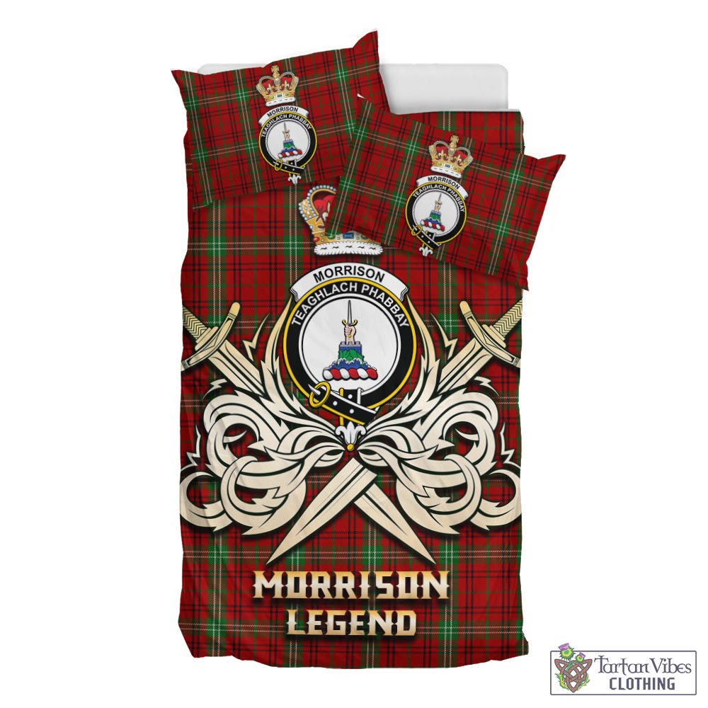 Tartan Vibes Clothing Morrison Tartan Bedding Set with Clan Crest and the Golden Sword of Courageous Legacy