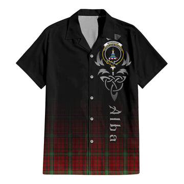 Morrison Tartan Short Sleeve Button Up Shirt Featuring Alba Gu Brath Family Crest Celtic Inspired