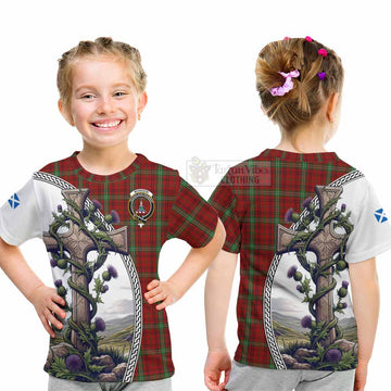 Morrison Tartan Kid T-Shirt with Family Crest and St. Andrew's Cross Accented by Thistle Vines - Tartan Vibes Clothing
