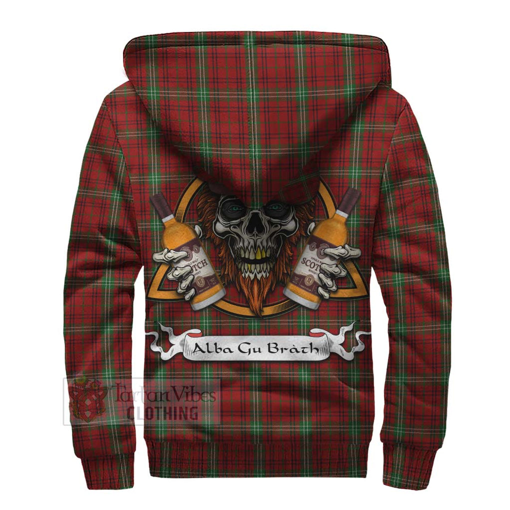 Tartan Vibes Clothing Morrison Tartan Sherpa Hoodie with Family Crest and Bearded Skull Holding Bottles of Whiskey