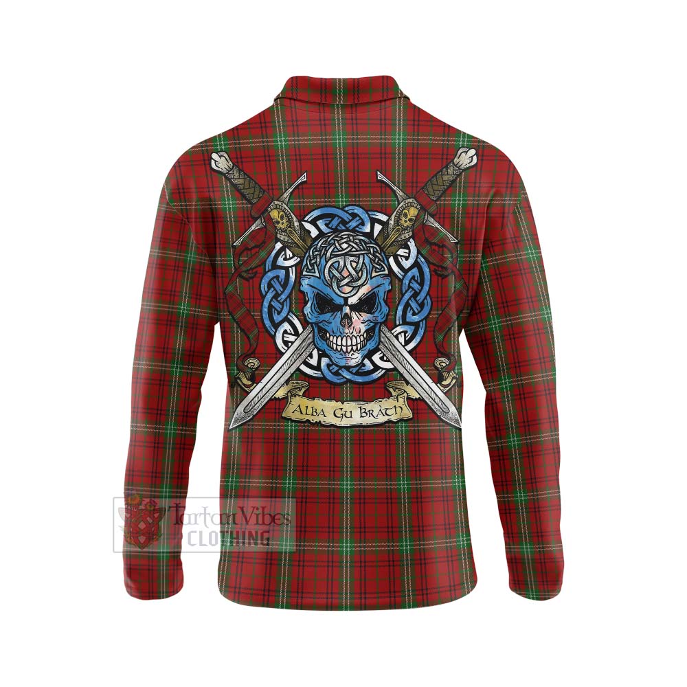 Tartan Vibes Clothing Morrison Tartan Long Sleeve Polo Shirt with Family Crest Celtic Skull Style