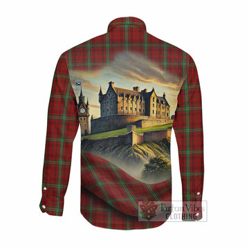 Morrison Tartan Family Crest Long Sleeve Button Shirt with Scottish Ancient Castle Style Men's Shirt - Tartan Vibes Clothing