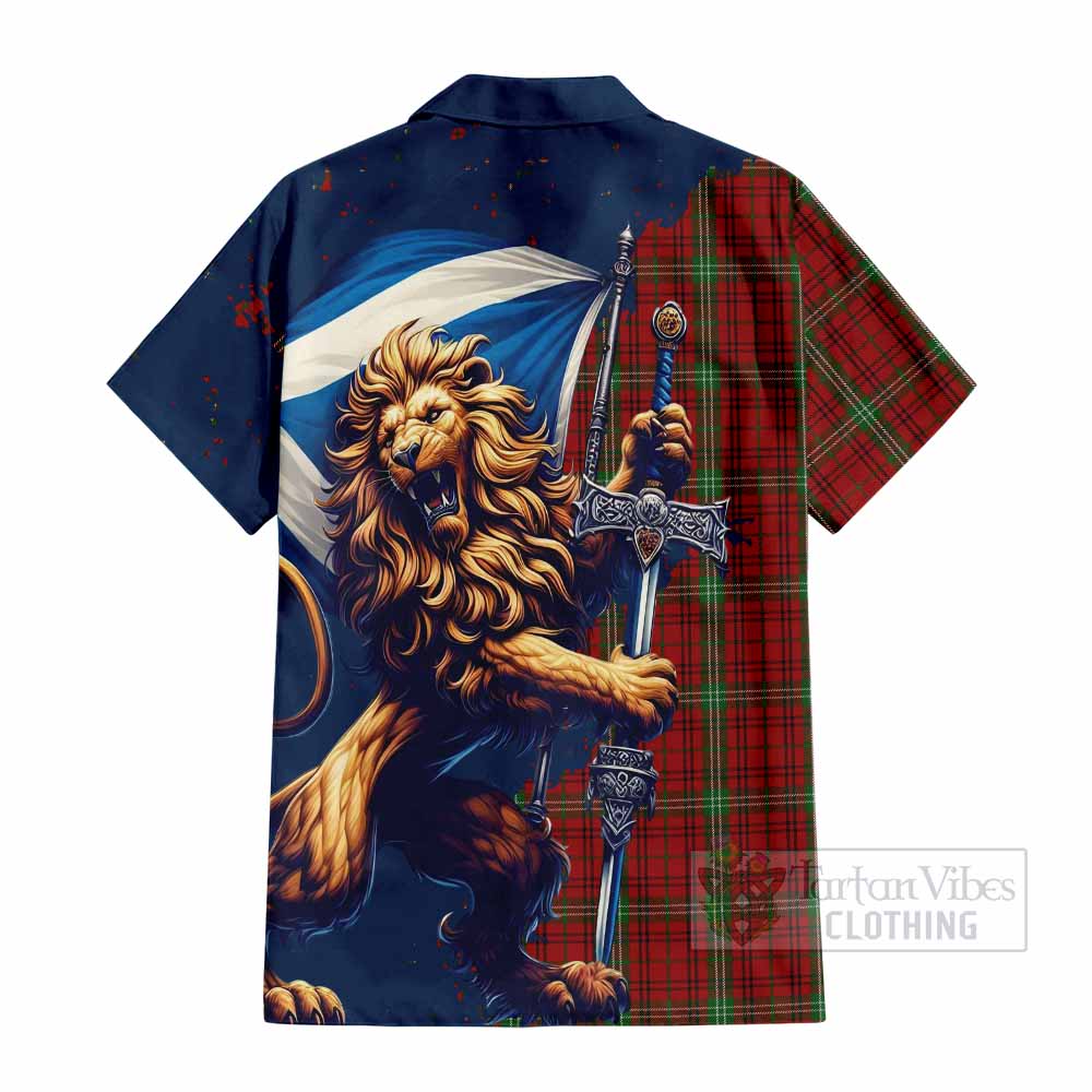 Tartan Vibes Clothing Morrison Tartan Family Crest Short Sleeve Button Shirt with Scottish Majestic Lion