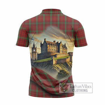Morrison Tartan Family Crest Zipper Polo Shirt with Scottish Ancient Castle Style - Tartan Vibes Clothing