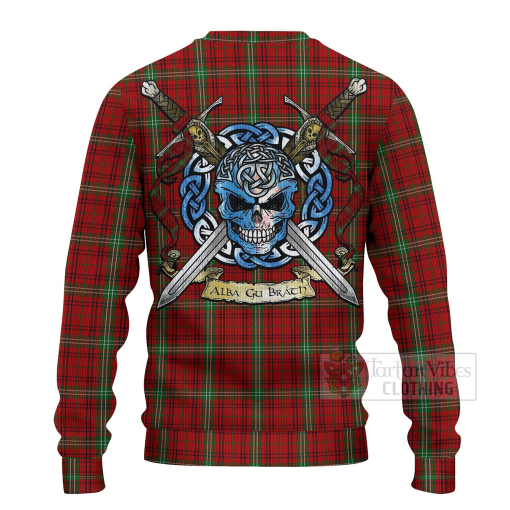 Tartan Vibes Clothing Morrison Tartan Knitted Sweater with Family Crest Celtic Skull Style