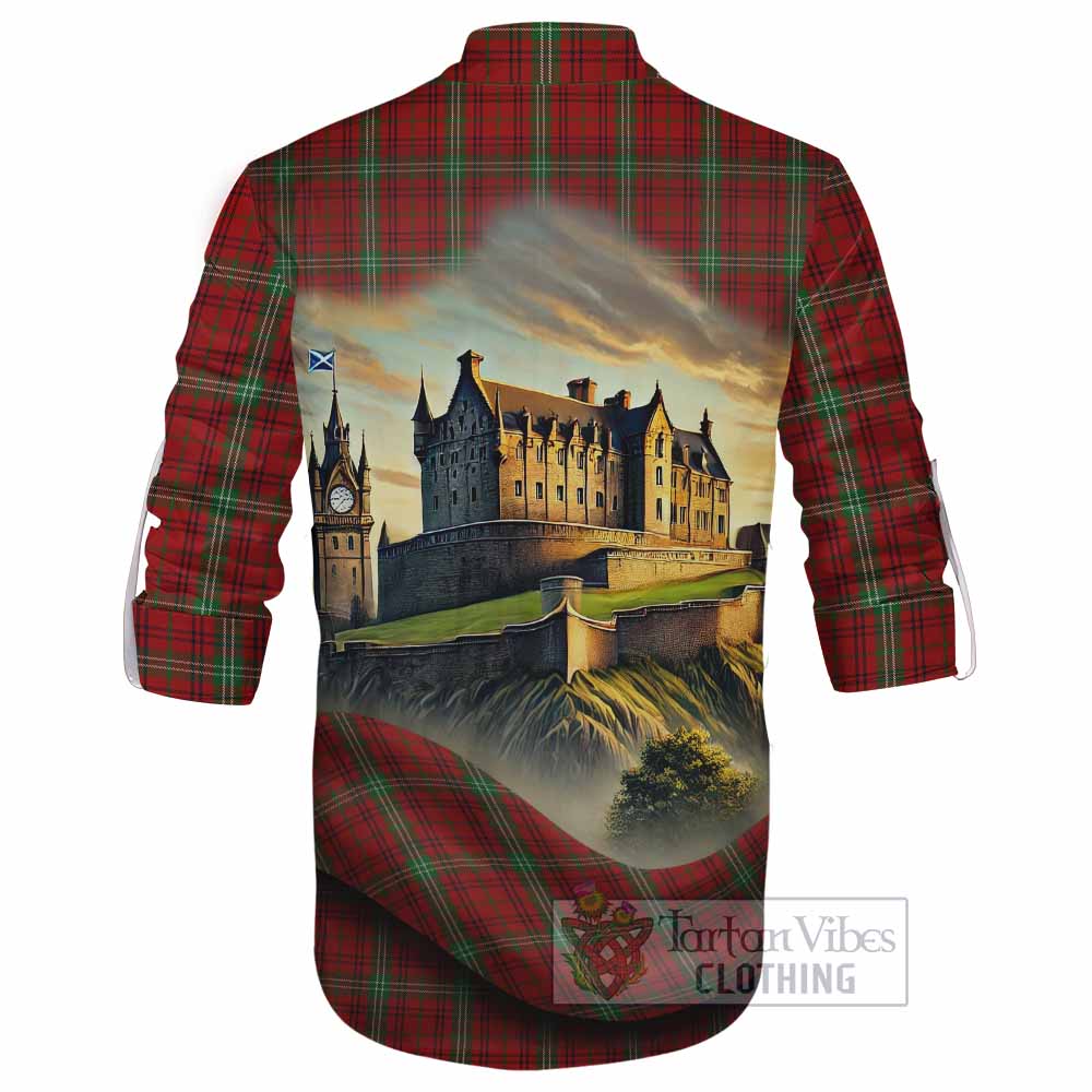 Morrison Tartan Family Crest Ghillie Kilt Shirt with Scottish Ancient Castle Style - Tartan Vibes Clothing