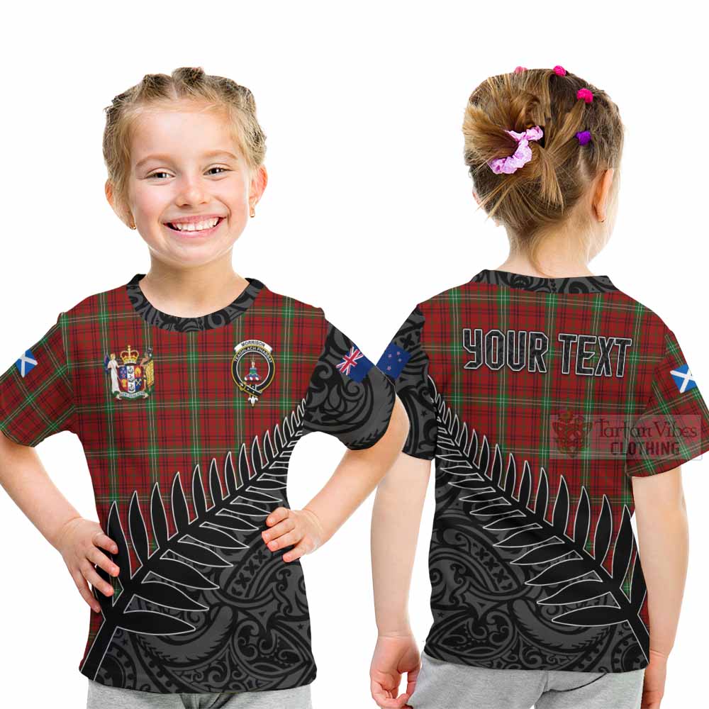 Tartan Vibes Clothing Morrison Crest Tartan Kid T-Shirt with New Zealand Silver Fern Half Style