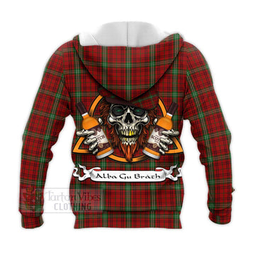 Morrison Tartan Knitted Hoodie with Family Crest and Bearded Skull Holding Bottles of Whiskey