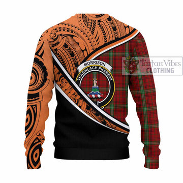 Morrison Crest Tartan Knitted Sweater with Polynesian Vibes Style - Orange Version