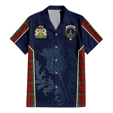 Morrison Tartan Short Sleeve Button Up Shirt with Family Crest and Scottish Thistle Vibes Sport Style