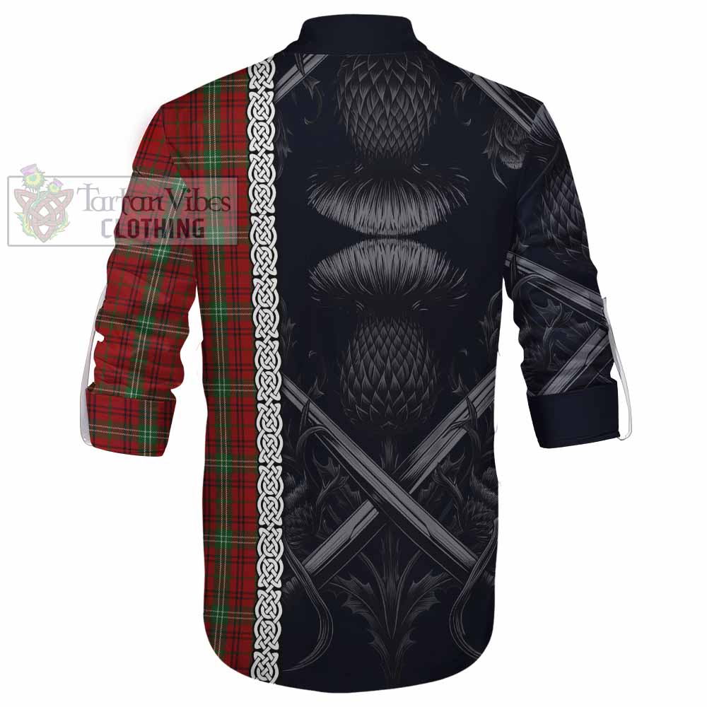Morrison Tartan Ghillie Kilt Shirt with Family Crest Cross Sword Thistle Celtic Vibes - Tartan Vibes Clothing