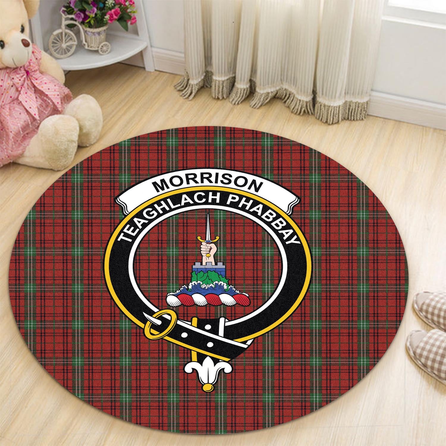 morrison-tartan-round-rug-with-family-crest