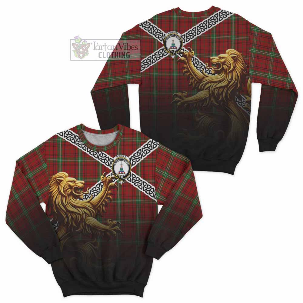 Morrison Crest Tartan Sweatshirt with Golden Lion Emblem Celtic Style - Tartan Vibes Clothing