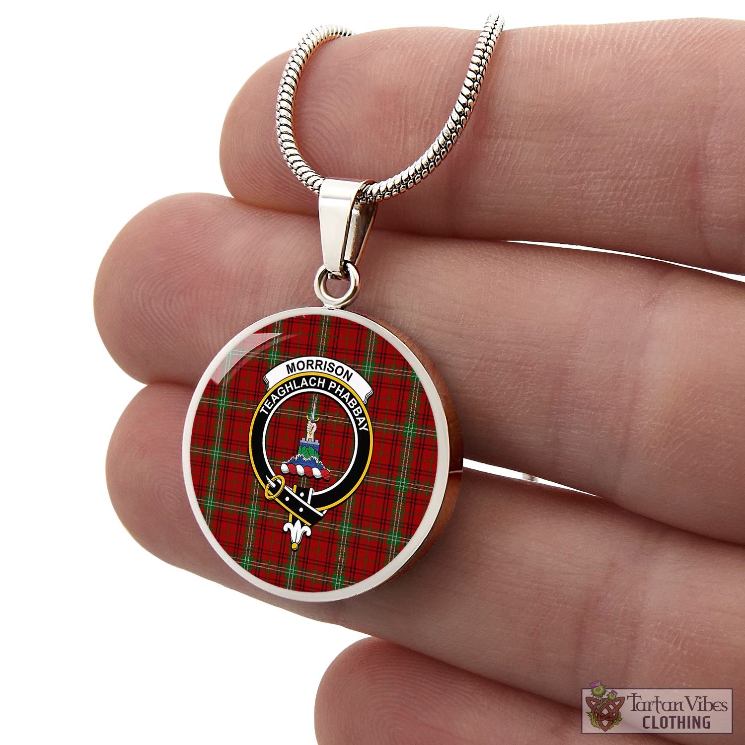 Tartan Vibes Clothing Morrison Tartan Circle Necklace with Family Crest