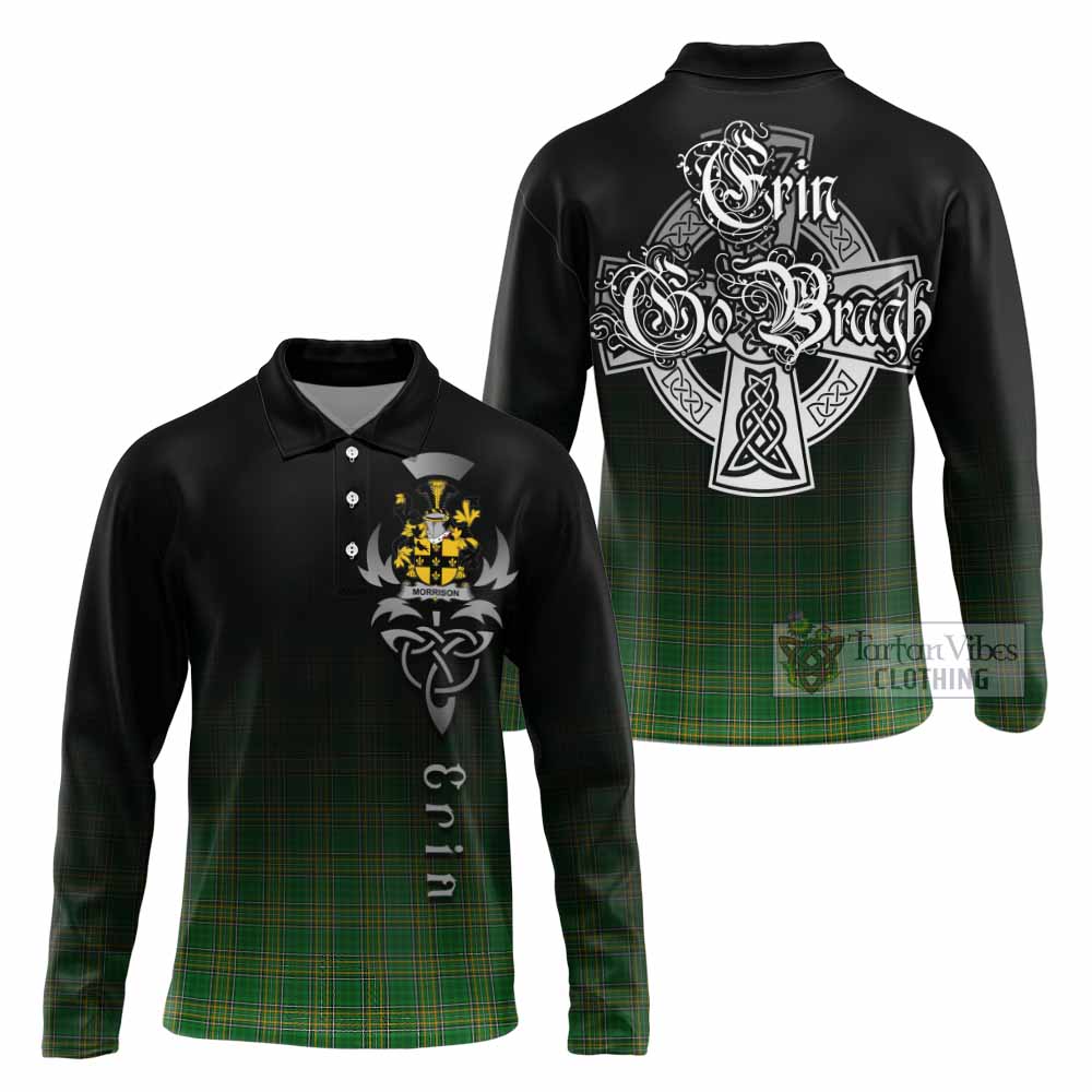Morrison Irish Clan Long Sleeve Polo Shirt with Coat of Arms Erin Go Bragh Celtic Inspired - Tartan Vibes Clothing
