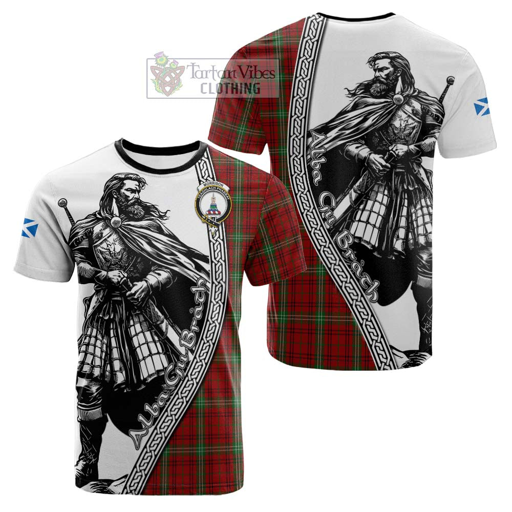 Morrison Tartan Clan Crest Cotton T-shirt with Highlander Warrior Celtic Style