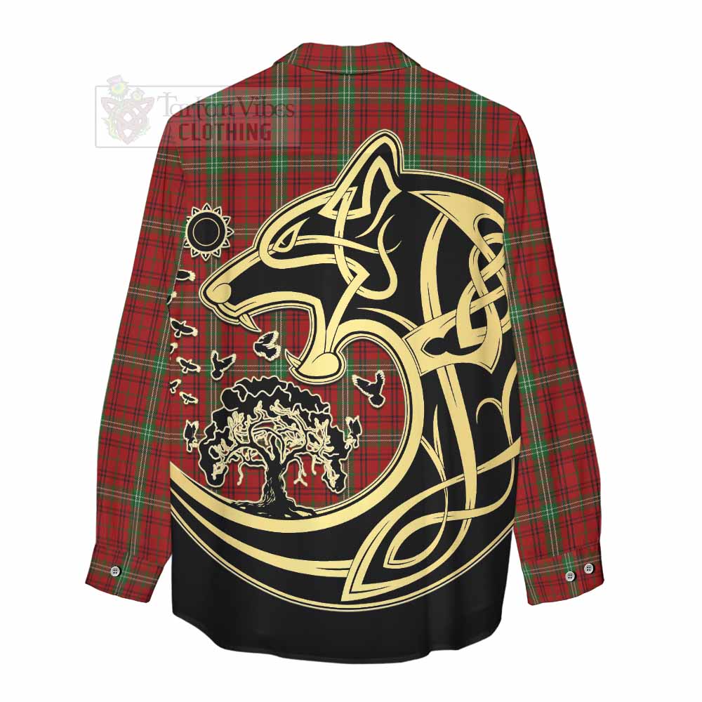 Tartan Vibes Clothing Morrison Tartan Women's Casual Shirt with Family Crest Celtic Wolf Style